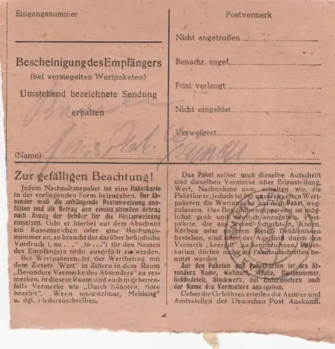 Carte de paquet 1948: Weilheim Oberbay. après cheveux, rachat, établissement de soins