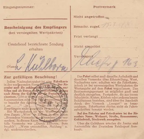 Paketkarte 1948: Hannover, Deutsche Grammophon, nach Haar, Nachnahme