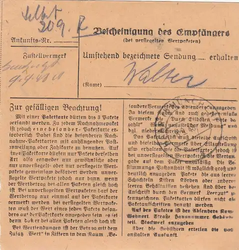 BiZone Carte de paquet 1948: Munich après Haar, Auto-bookeur, carte de valeur 100 FF