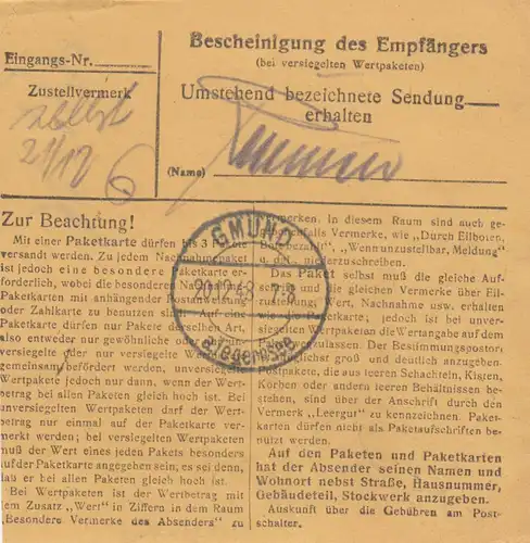 Carte de paquet BiZone 1948: Kempten vers Gmund am Tegernsee, carte de valeur