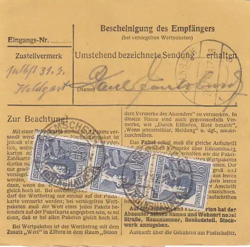 Paketkarte 1947: Remscheid-Vieringhausen nach Feilnbach, Wertkarte