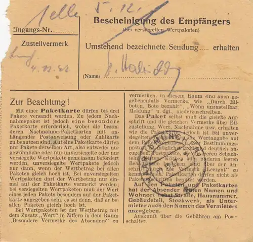 Carte de paquet 1947: Francfort Seckbach après Haar