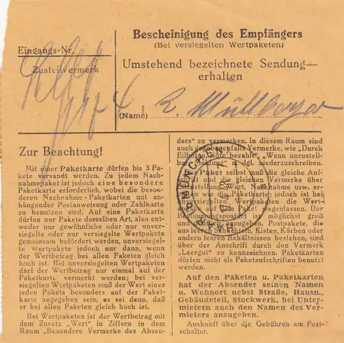 Carte de paquet 1948: Miesbach après Haar