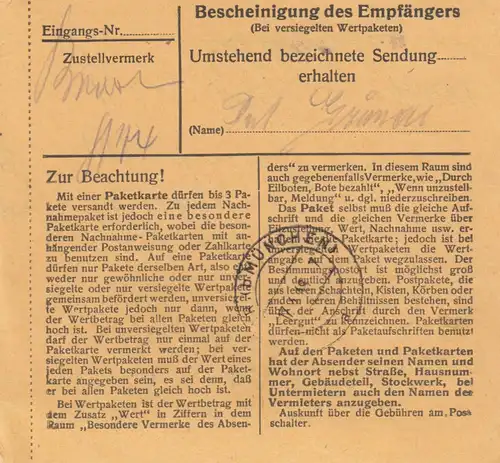 Carte de paquet 1948: Mühldorf vers Eglfing, Munich-Est