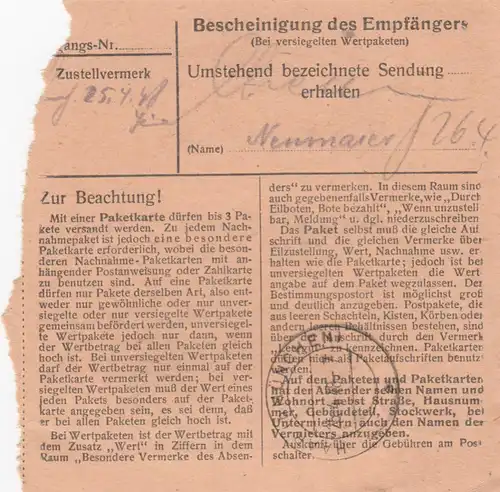Carte de paquet 1948: Landshut après cheveux