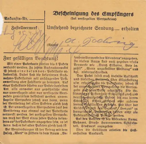 Carte de paquet 1948: Griesbach (Rottal) par Haar