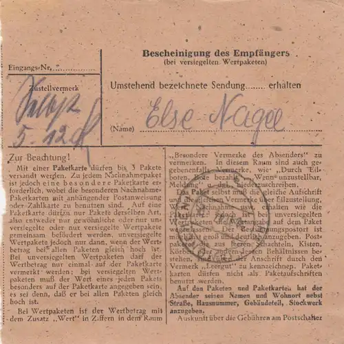 Carte de paquet 1947: Bettrum vers Haar bei Munich