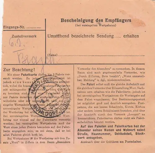 Carte de paquet 1948: Oldenburg vers Hart via Mühldorf, Leergut