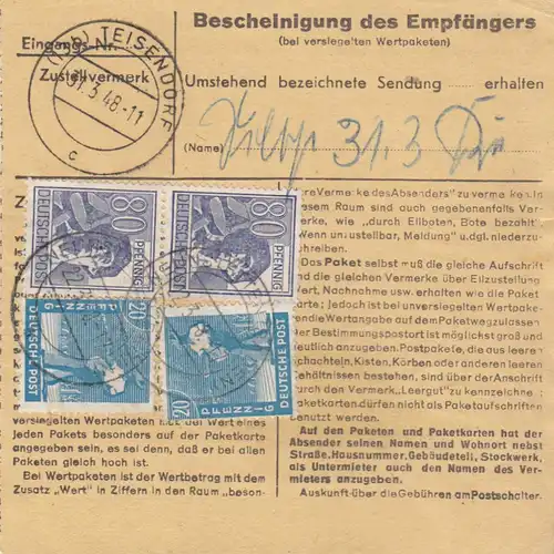 Paketkarte 1948: Neunstetten nach Teisendorf