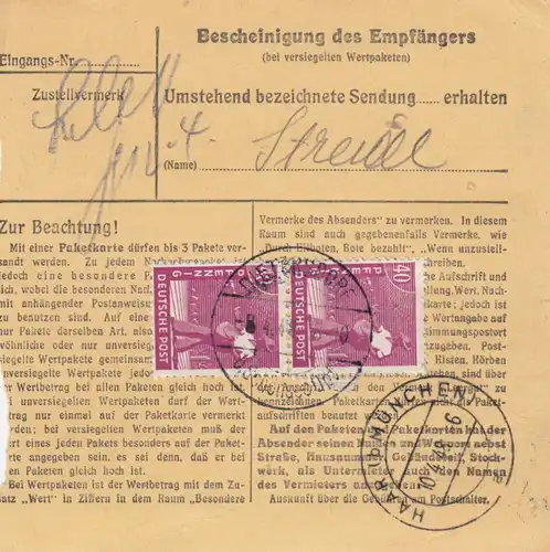 Paketkarte 1948: Dietersdorf über Schönsee nach Haar