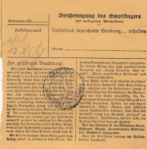 Carte de paquet 1948: Munich 13 vers Hart via Mühldorf