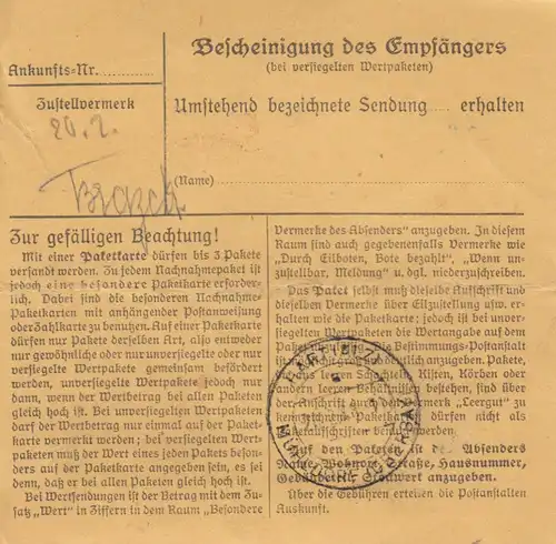 Carte de paquet: Rhöndorf vers Hart, Auto-livreur, stations d'azote calcaire