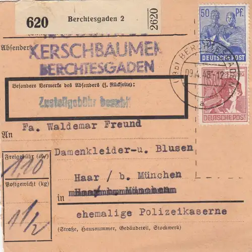 Carte de paquet 1948: Berchtesgarden par cheveux, robes de femme