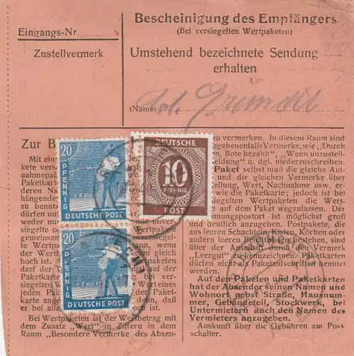 Paketkarte 1948: Rain Lech nach Haar, Anstalt 34