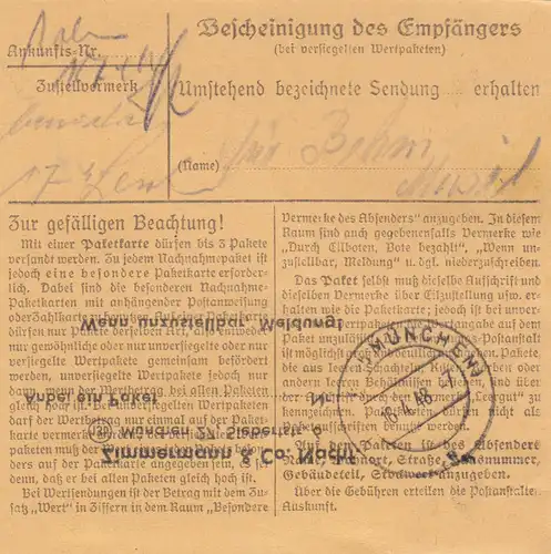 Paketkarte 1948: München 27 nach Haar, Selbstbucher, Dentist