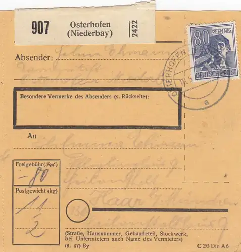 Paketkarte: Osterhofen nach Heilanstalt Haar
