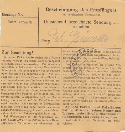 Carte de paquet 1948: Schönsee a Eglfing, Chef de la maintenance