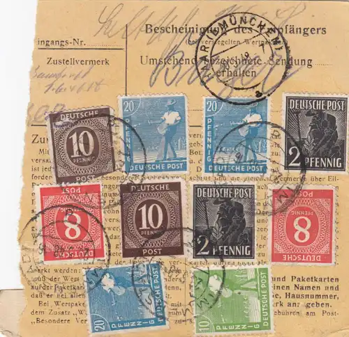 Paketkarte 1948: Immenstadt nach Haar - München