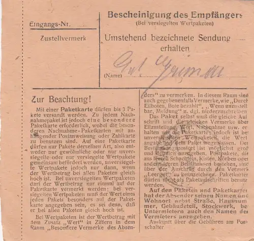 Carte de paquet 1948: Ami-ami Grainet avant après Eglfing