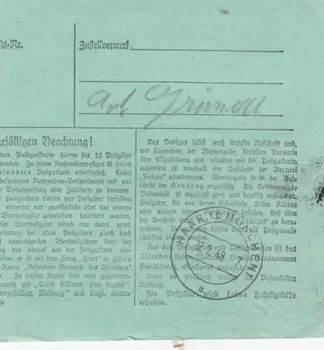 Paketkarte 1948: Bernried Metten nach Haar, besonderes Formular