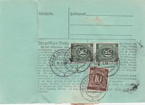 Carte de paquet 1948: Bernried par cheveux, carte de valeur, formulaire spécial