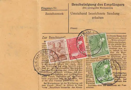 Paketkarte 1948: Rosenheim nach Haar