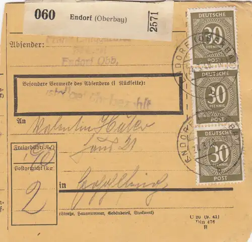 Carte de paquet 1948: après Gräfelfing par Endorf