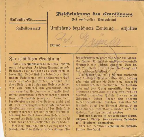 Carte de paquet 1948: après Gräfelfing par Endorf