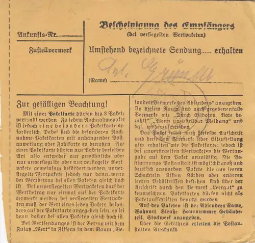 Paketkarte 1948: nach Gräfelfing von Endorf