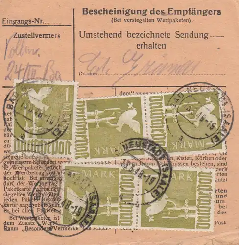 Paketkarte 1948: Bad Neustadt nach Eglfing, Wertkarte 100 RM