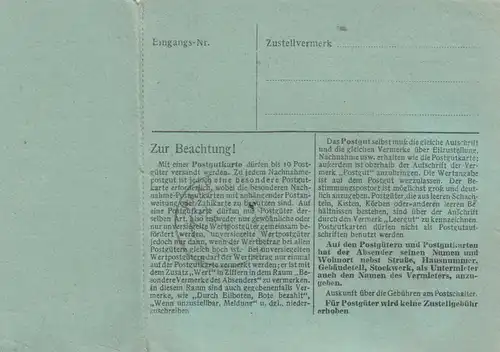 Carte de paquet 1948: Wesel Tannenhauschen par cheveux, carte de valeur, bes. formulaire