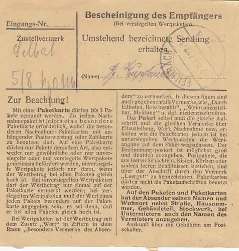 Carte de paquet 1947: Gröbenzell vers Feilnbach