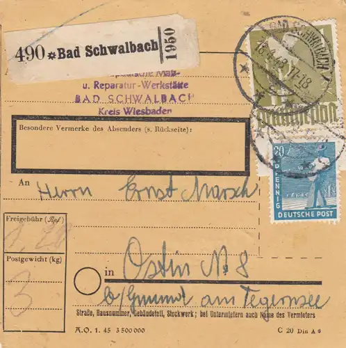 Carte forfait 1948: Bad Schwalbach vers Ostin près de Gmund am Tegernsee