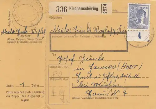 Paketkarte 1948: Kirchanschöring nach Haar, Heilanstalt