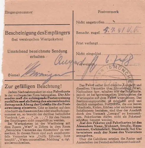 BiZone Paketkarte 1948: Miesbach nach Haar, Selbstbucher, Nachnahme