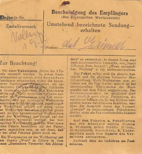 Carte de paquet BiZone 1948: Ingolstadt (Donau) après Eglfing par Munich