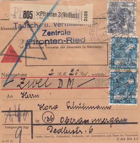 BiZone Carte de paquet: Pfronten/Weißbach, centre d'échange après Oberammergau Acceptation