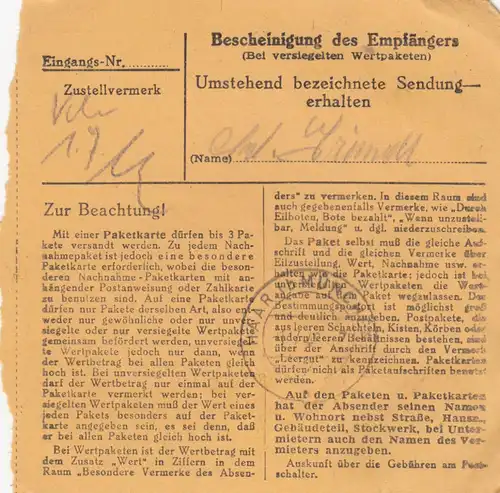 Carte de paquet BiZone 1948: Traunstein après Eglfing, établissement de soins