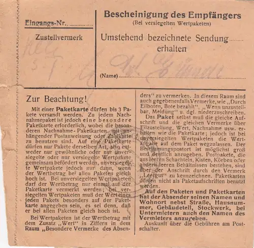 Carte de paquet BiZone 1947: Mainburg par Haar, carte de loterie, établissement de soins