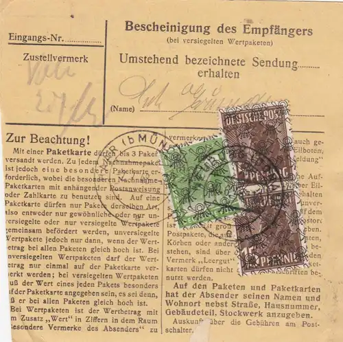 BiZone Paketkarte 1948: Neuburg a. Donau nach Eglfing