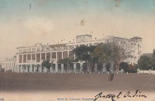 Singapore: 1911 post card Hotel l' Europe to Gelsenkirchen