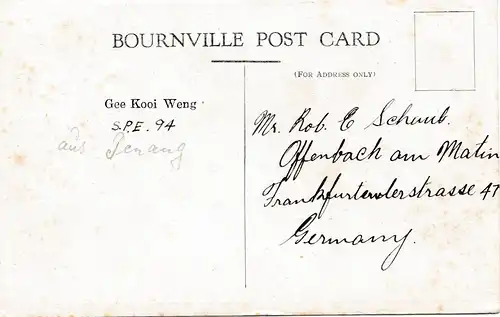 Singapore: 1904: post card to Hamburg
