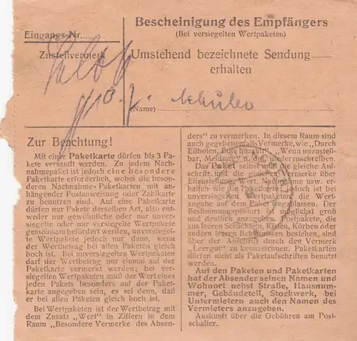 Carte de paquet BiZone 1948: Schliersee par cheveux, carte 500 RM