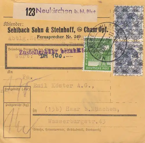 BiZone Paketkarte 1948 Neukirchen, Wertkarte, Selbstbucher, Sehlbach + Steinhoff