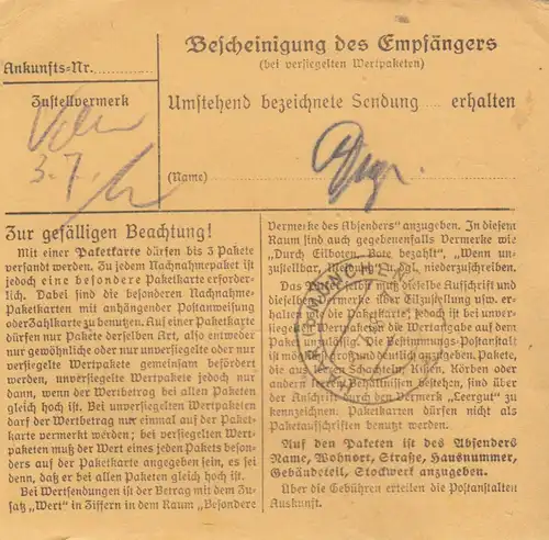 BiZone Carte de paquet 1948 Neukirchen, carte de valeur, auto-bookeur, Sehlbach + Steinhoff