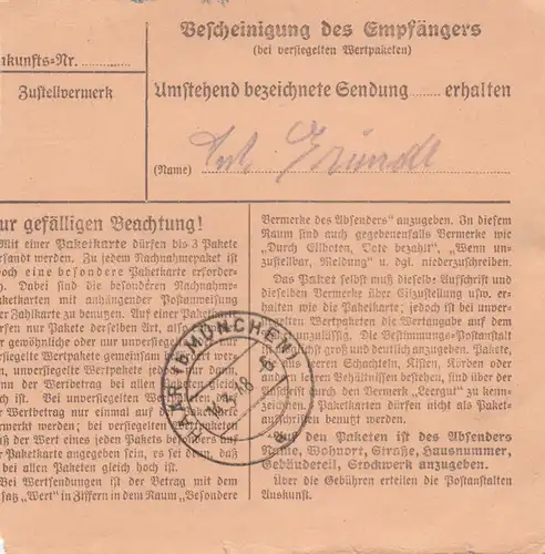 Carte de paquet 1948: Tittmoning vers Eglfing, asile