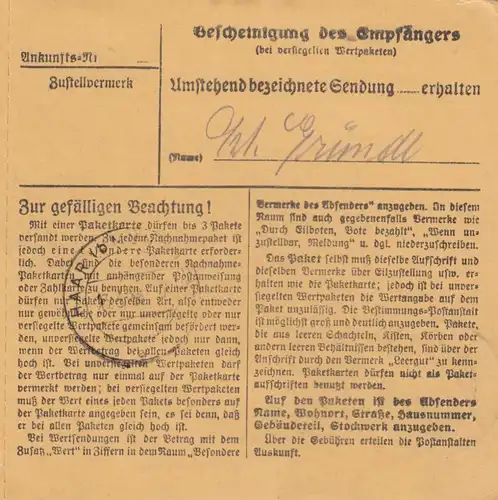 Carte de paquet 1948: Schéring via Landsberg vers Haar, clinique pour femmes