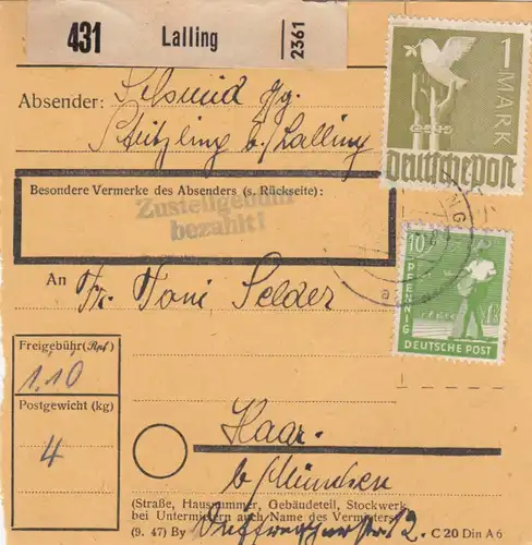 Carte de paquet 1948: Laling Striitzling par cheveux