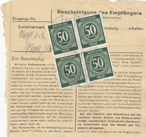 Paketkarte 1947: Ladenburg nach Voglried über Schönau