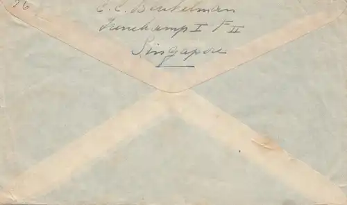 Singapore: 1940: Nederlands post office - 10 Gr. air mail to Rotterdam/NL